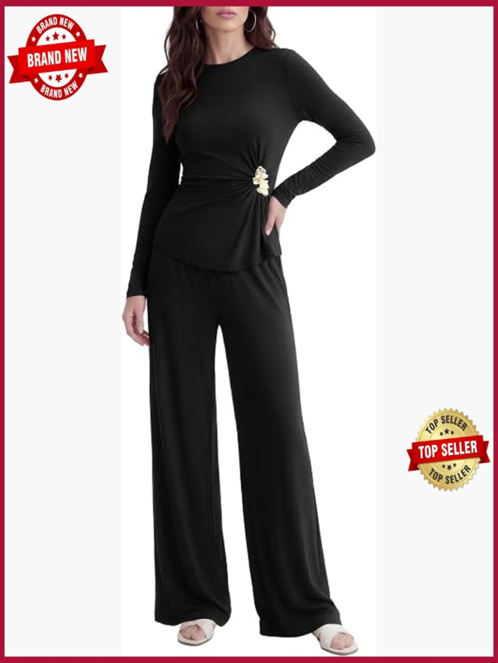 Two Piece Lounge Set Wide Leg Pants Matching Outfit
